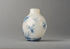 White glass snuff bottle with blue overlay, China, Qing dynasty, 1644-1911. Creator: Unknown.