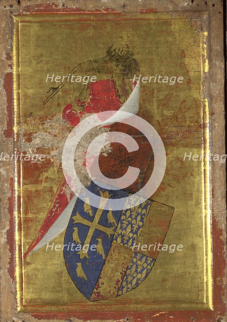The coat of arms of Richard II of England (The outside panel of the Wilton Diptych), Between 1395 and 1399. Artist: Wilton Master (active 1395 - 1399)