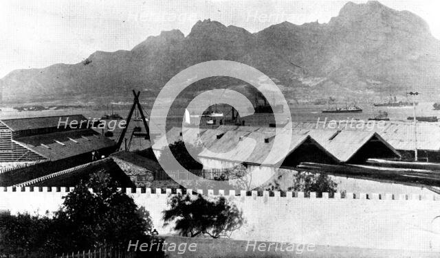 The Spanish-American War: the Spanish Flotilla at anchor off St. Vincent, Cape Verde, 1898. Creator: F. B. Foy.
