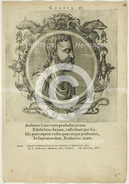 Portrait of Celsus, published 1574. Creators: Unknown, Johannes Sambucus.