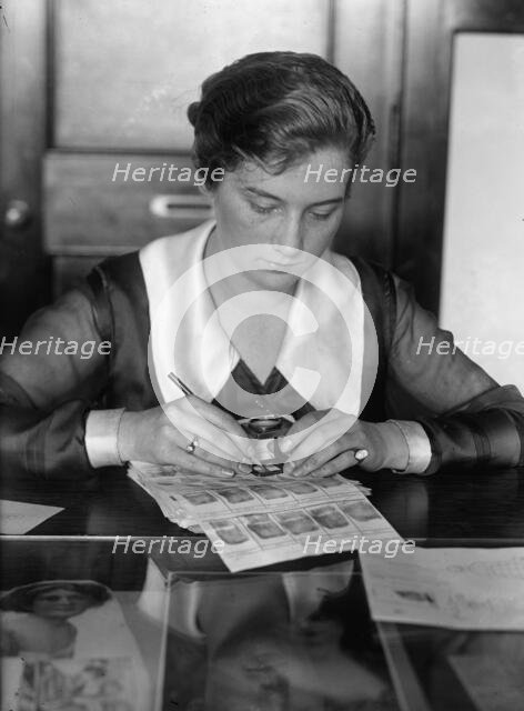 Navy Department, U.S. Intelligence Bureau, Finger Print Department Clerk, Marie S. Dahm, 1918. Creator: Harris & Ewing.