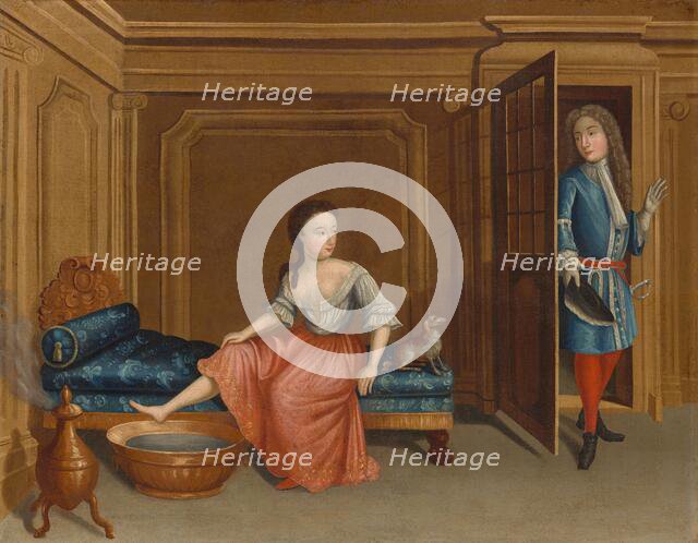 Lady Undressing for a Bath, c. 1730/1740. Creator: Gerardus Duyckinck.