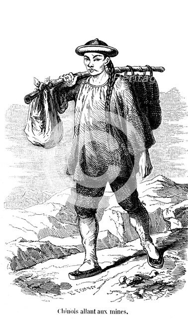 Chinese prospector in the Californian gold fields, 1853. Artist: Unknown