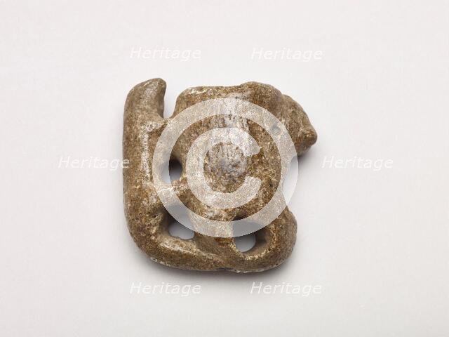 Pipe bowl with human face (outward-directed) and otter figure, 500-1500. Creator: Unknown.