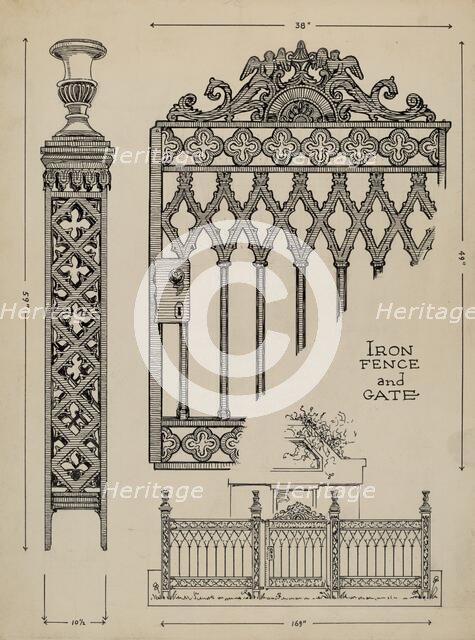 Iron Gate and Fence, c. 1936. Creator: Thomas Byrne.
