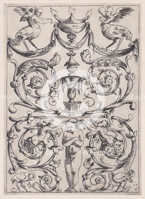 Ornamental Panel, ca. 1514-36. Creator: Agostino Veneziano.