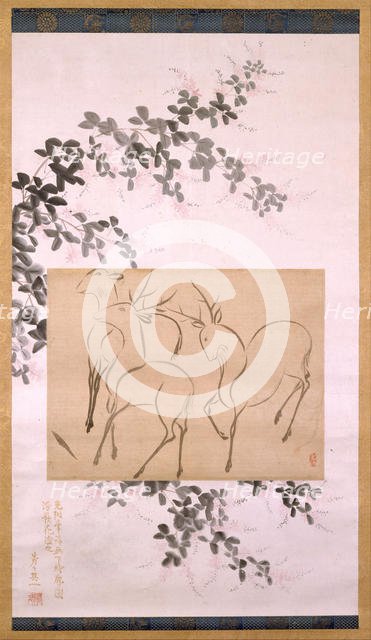 Preliminary Drawing of Three Deer Mounted on a Hanging-scroll..., 19th century (painting). Creator: Ogata Korin.