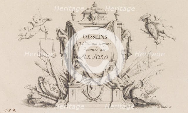 Desseins a Plusieurs Usages Inventés par M. B. Toro (Title Page), 1718 or after., 1718 or after. Creator: Jean Bernard Toro.