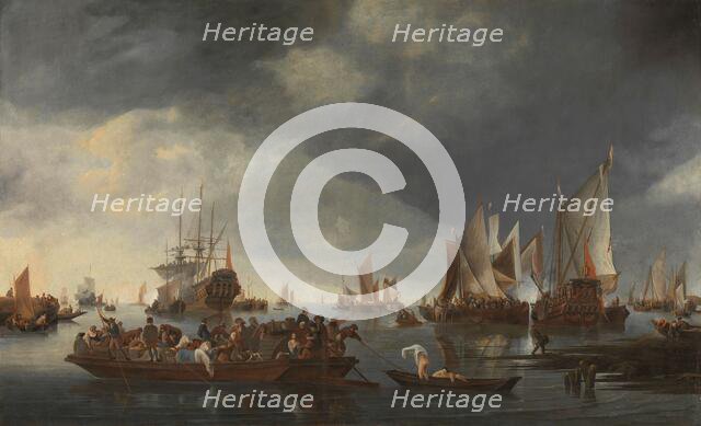 Harbor with Sailboats and Ferry Boat, 1650-1675. Creator: Hendrick Jacobsz Dubbels.