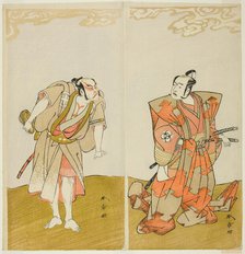 The Actors Bando Mitsugoro I as Hata no Kawakatsu (right), and Otani Hiroemon III as..., c. 1773. Creator: Shunsho.
