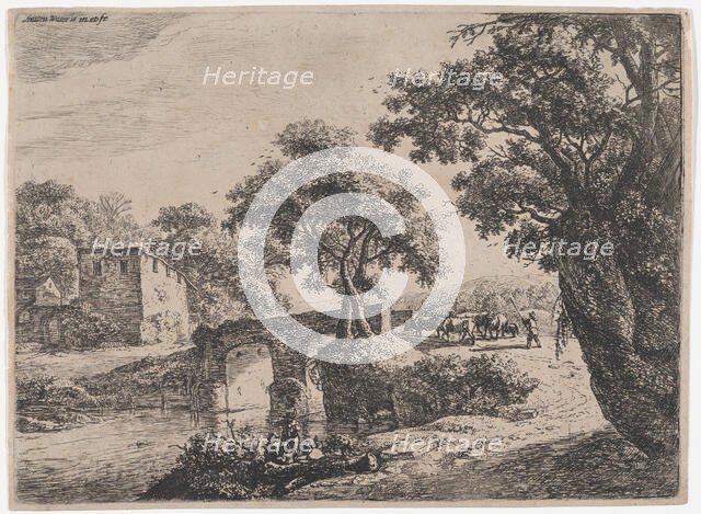 Herd Near a Stone Bridge, 17th century. Creator: Anthonie Waterloo.