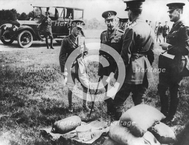 King George V and the Edward, Prince of Wales at the front, France, World War I, 1914-1918. Artist: Unknown