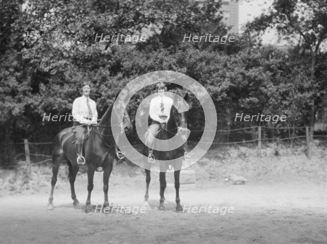 McCulloch, Mrs., and daughter, on horseback, 1929 June 13. Creator: Arnold Genthe.