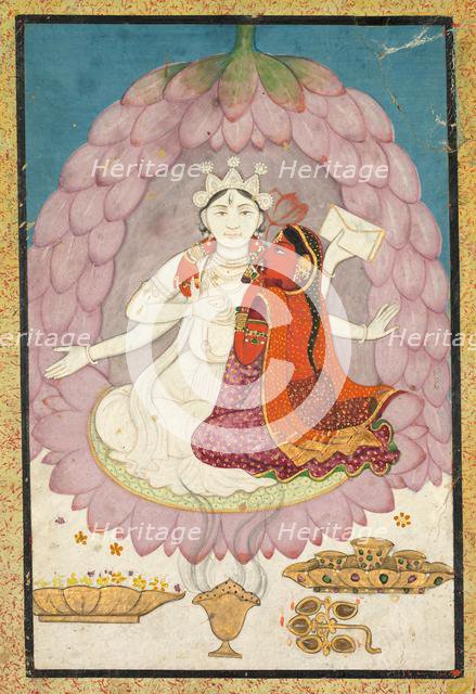 Vishnu and Lakshmi Seated on a Lotus Blossom, early 1800s. Creator: Unknown.
