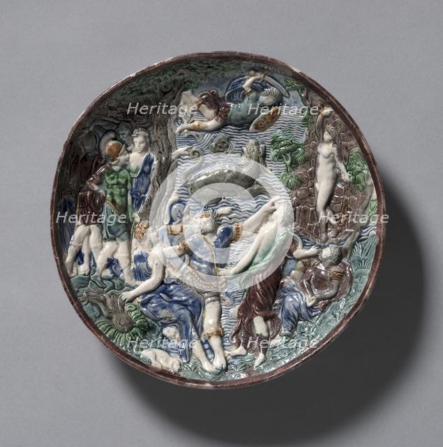 Circular Plate with Perseus and Andromeda, late 1500s. Creator: Bernard Palissy (French, 1510-1589), circle of.