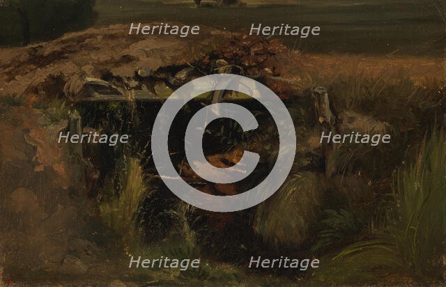 Bridge leading over the ditch, exercise, 1854. Creator: Werner Holmberg.