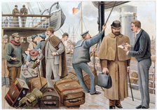 Passengers joining a P&O liner in the Thames, c1890.  Artist: P&O Pencillings