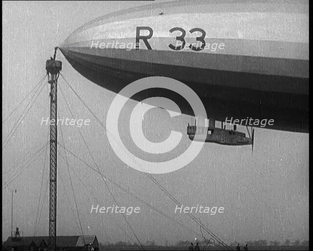 The 'R.33' Zeppelin Tied To a Mooring Mast, 1924. Creator: British Pathe Ltd.