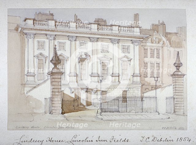 View of Lindsey House, Lincoln's Inn Fields, Holborn, London, 1854. Artist: Thomas Colman Dibdin