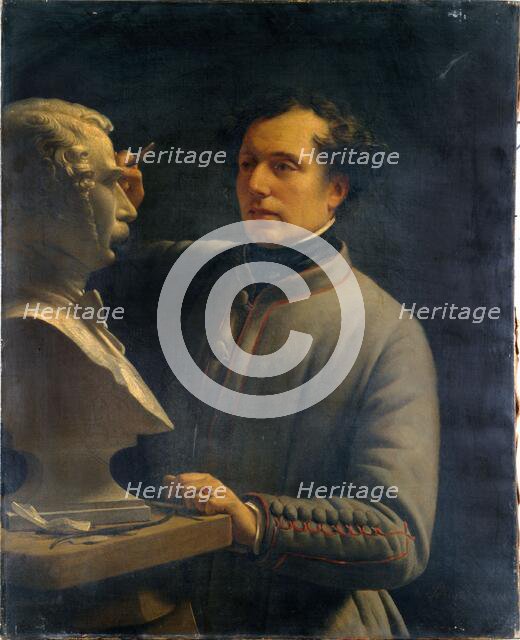 Jean-Pierre Dantan (1800-1869), sculptor, modeling the bust of Pérignon, in 1848. Creator: Unknown.