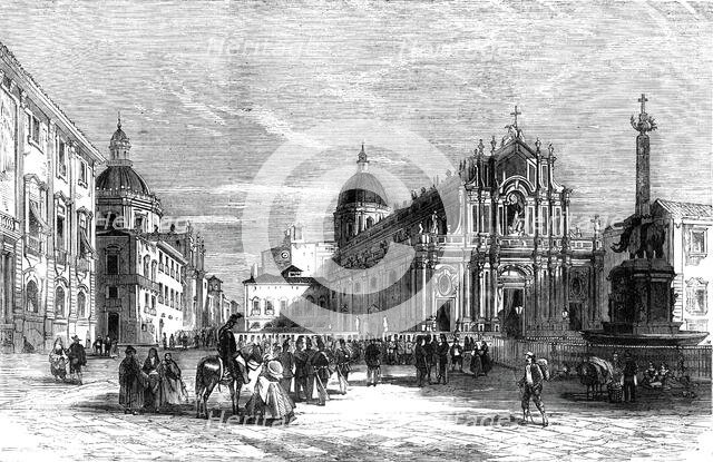 The Revolution in Sicily - the Cathedral and Square of the Elephant, Catania, 1860. Creator: Unknown.