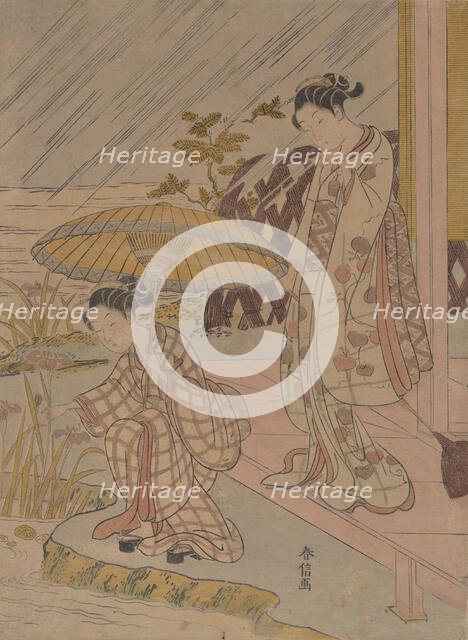 Viewing Iris in the Rain, 1764-70., 1764-70. Creator: Suzuki Harunobu.