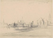 St. Paul's from Under Waterloo Bridge, Low Tide, 1862. Creator: Thomas Moran.