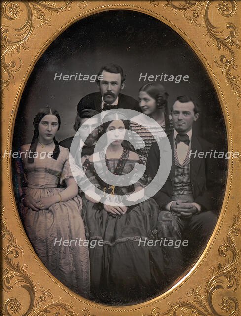 Three Young Couples Dressed in Finery, 1850s. Creator: Unknown.