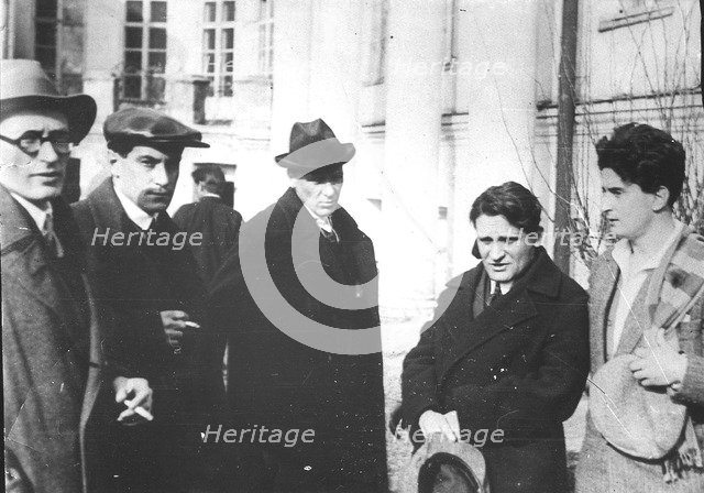 Michail Fainsilberg, Valentin Kataev, Mikhail Bulgakov, Yury Olesha and Iosif Utkin at the Funeral of Vladimir Mayakovsky, 1930.