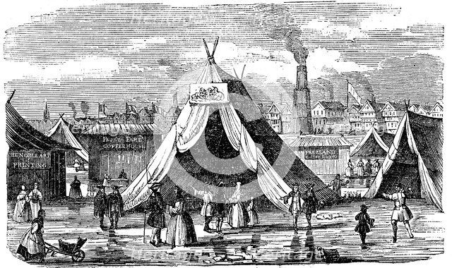 Frost Fair on the Thames at London, 1734-1740 (1838). Artist: Unknown