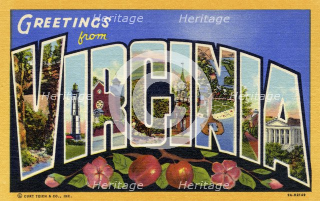 'Greetings from Virginia', postcard, 1939. Artist: Unknown
