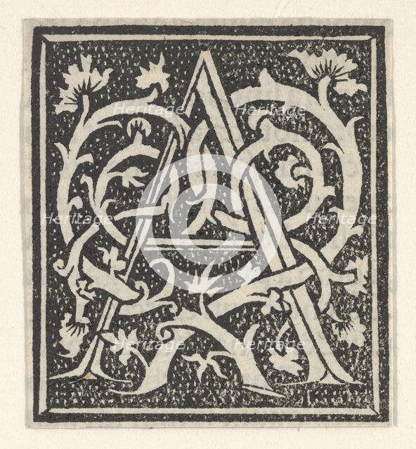 Initial letter A on patterned background, 1520., 1520. Creator: Anon.