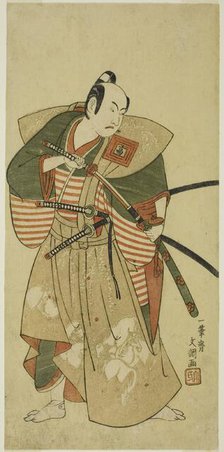 The Actor Ichikawa Komazo II as Kudo Saemon Suketsune (?) in the Play Haru wa Soga..., c. 1772. Creator: Ippitsusai Buncho.