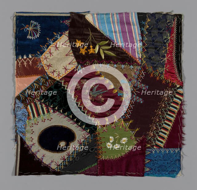 Fragment from Bedcover (Crazy Quilt Block), United States, 1884. Creator: Unknown.