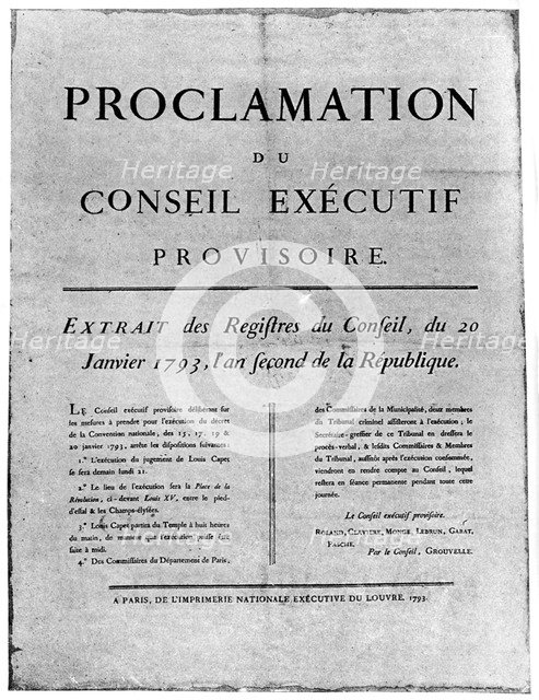 Proclamation of the order for the execution of Louis XVI of France, 1793 (1894). Artist: Unknown
