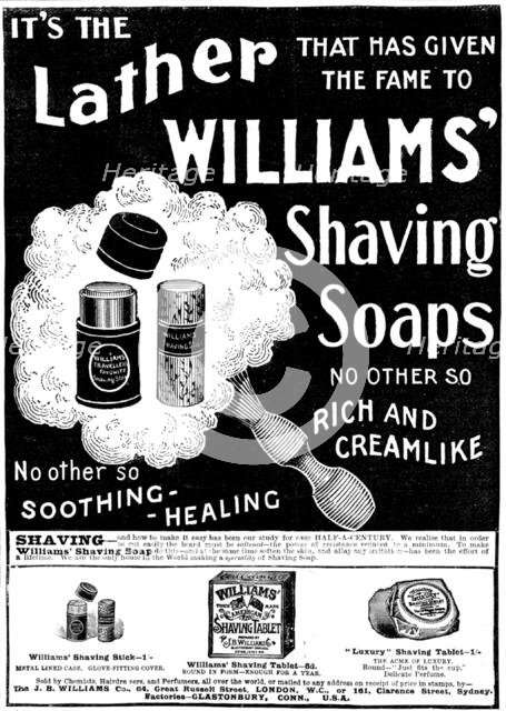 Advertisement for Williams' Shaving Soaps, 1898. Creator: Unknown.
