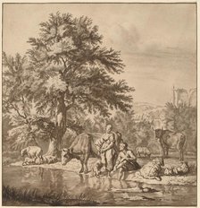Shepherd and Shepherdess with Their Flock, 1763, published 1765. Creator: Cornelis Ploos van Amstel.
