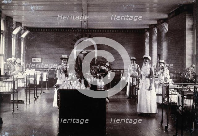 St Bartholomew's Hospital, London: nurses in a ward, c1908. Creator: Unknown.