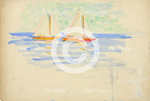 Two sailboats. draft, c1910s. Creator: Verner Thome.