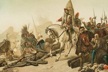 Destruction of the fleet - burning of their ships, Aztec Empire, 1890.  Creator: Juan Alaminos.