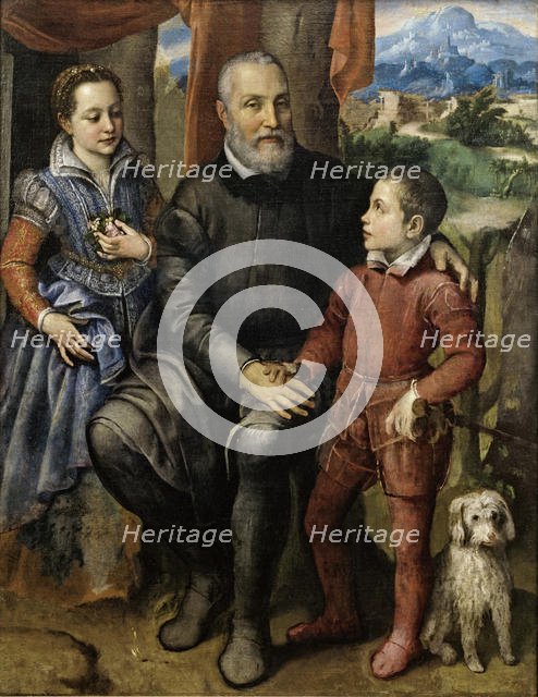 The Artist's Father Amilcare Anguissola and her siblings Minerva and Asdrubale, ca 1559. Creator: Anguissola, Sofonisba (ca. 1532-1625).