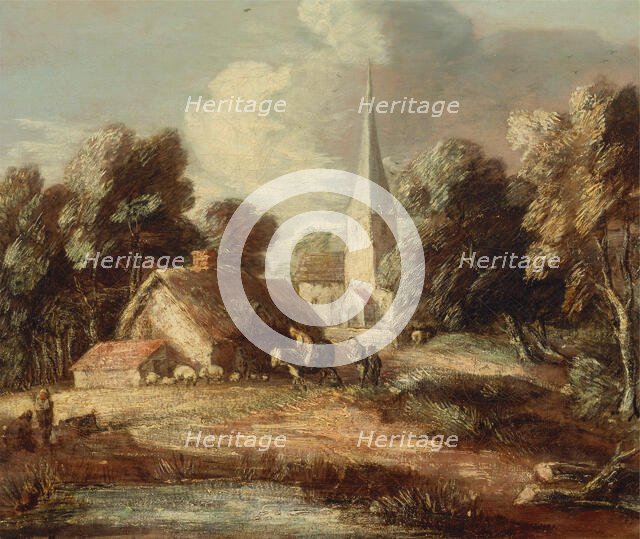 Landscape with cottage and church, between 1771 and 1772. Creator: Thomas Gainsborough.