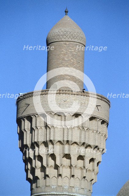 Minaret of the Suq al Ghazal Mosque, Baghdad, Iraq, 1977.