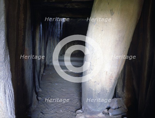 Soto dolmen, cave built in stone, view of the corridor with the chamber at the bottom.