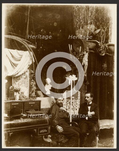 Self-Portrait with possibly Paul Gauguin in His Studio, Rue du Val-de-Grâce, Paris, neg 1899. Creator: Alphonse Mucha.