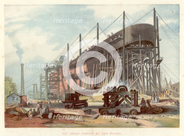 'Great Eastern' on the stocks at Millwall on the Thames, 1857. Artist: Unknown
