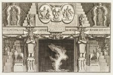 Design for chimneypiece with ornate Egyptian design over mantlepiece, animals and figures..., 1769. Creator: Giovanni Battista Piranesi.