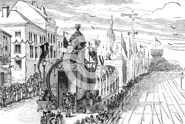 Unveiling the German National Monument at Rüdesheim: the Great Tun in the main street, 1883. Creator: Unknown.