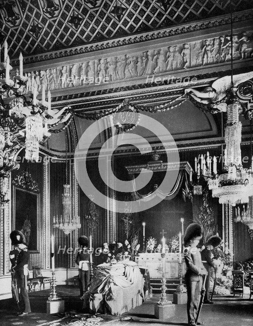 Edward VII lying in state, Throne Room, Buckingham Palace, London, 1910 (1937). Artist: Unknown