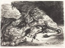 Lion Devorant un Cheval (Lion Devouring a Horse), 1844. Creator: Eugene Delacroix.